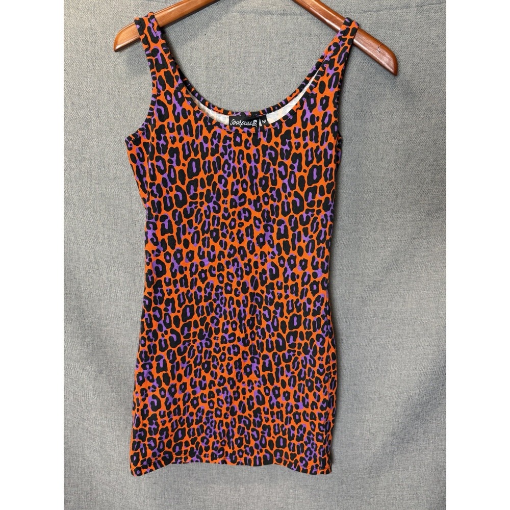 Sourpuss Animal Print Purple Orange Bodycon Mini Dress Scoop Neck Stretch M